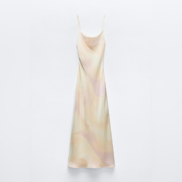 Zara maxi long satin foil effect cowl neck body on casual summer vacation dress - Picture 16 of 16